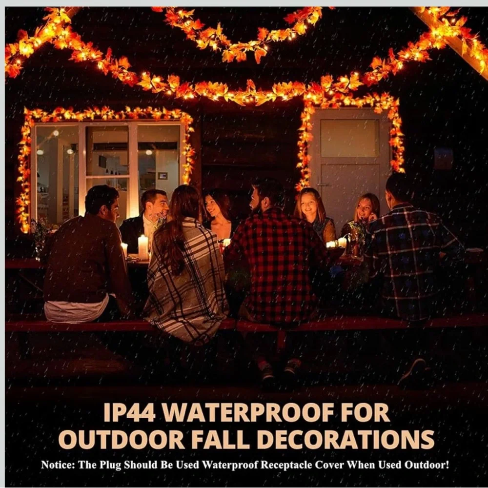 Fall Leaves Thanksgiving Garland with Lights 9FT Plug Fall Garland Fall Lights